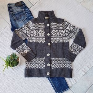 Classic Fair Isle Wool Blend Mock Neck Cardigan